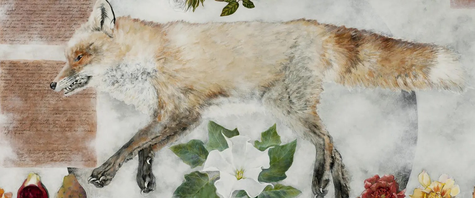 Ink painting of a fox walking, part of PZI's koan-inspired art collection